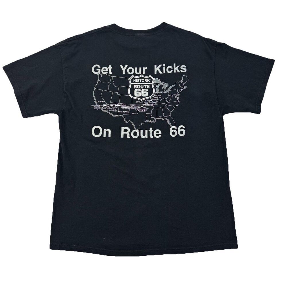 Route 66 Get Your Kicks T-Shirt Men’s Large Black USA Map Graphic Tee